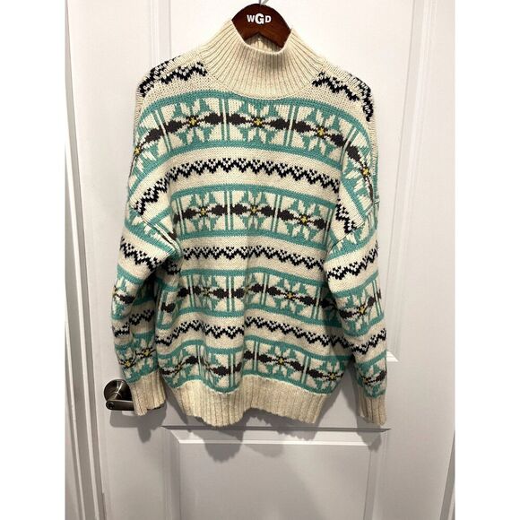 American Eagle Outfitters Fair Isle Chunky Oversize Mock Neck Sweater Sz Medium - Picture 1 of 5